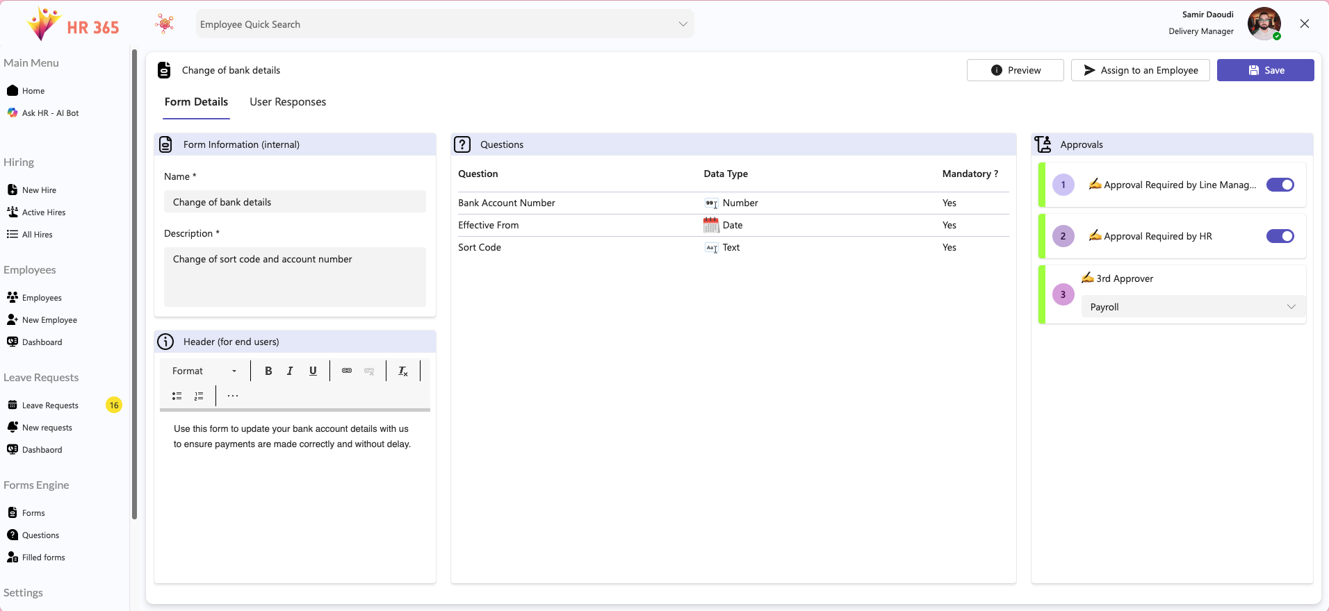 HR 365 forms engine