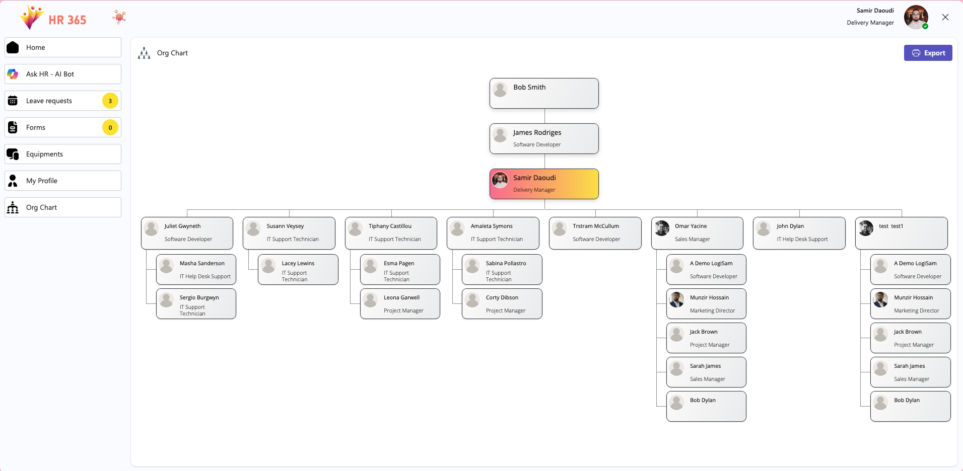 HR 365 team leader org chart