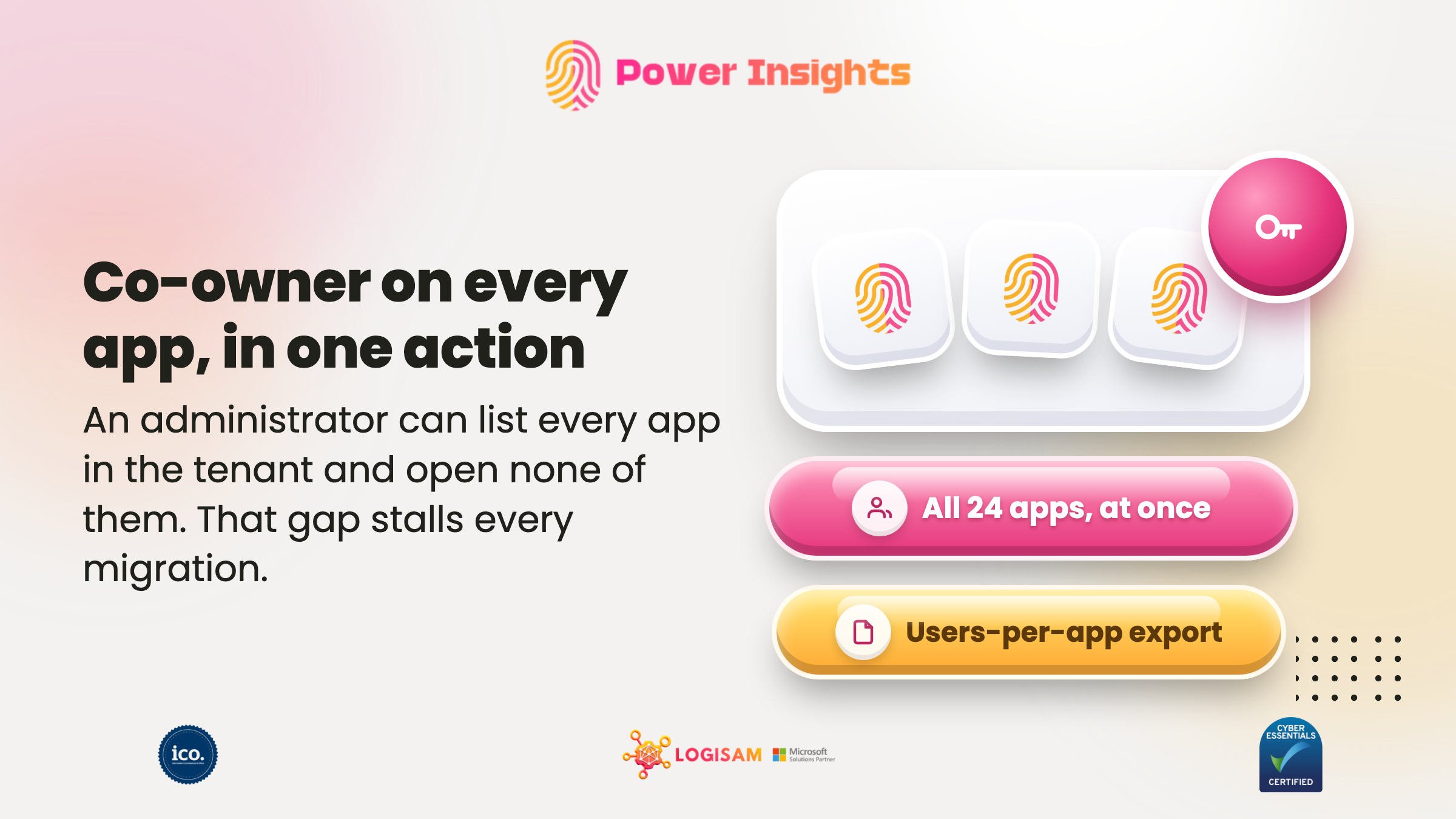 Power Insights banner: making one administrator co-owner of every app in the tenant, in one action instead of one app at a time