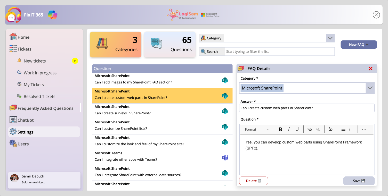 FixIt 365 detailed ticket view