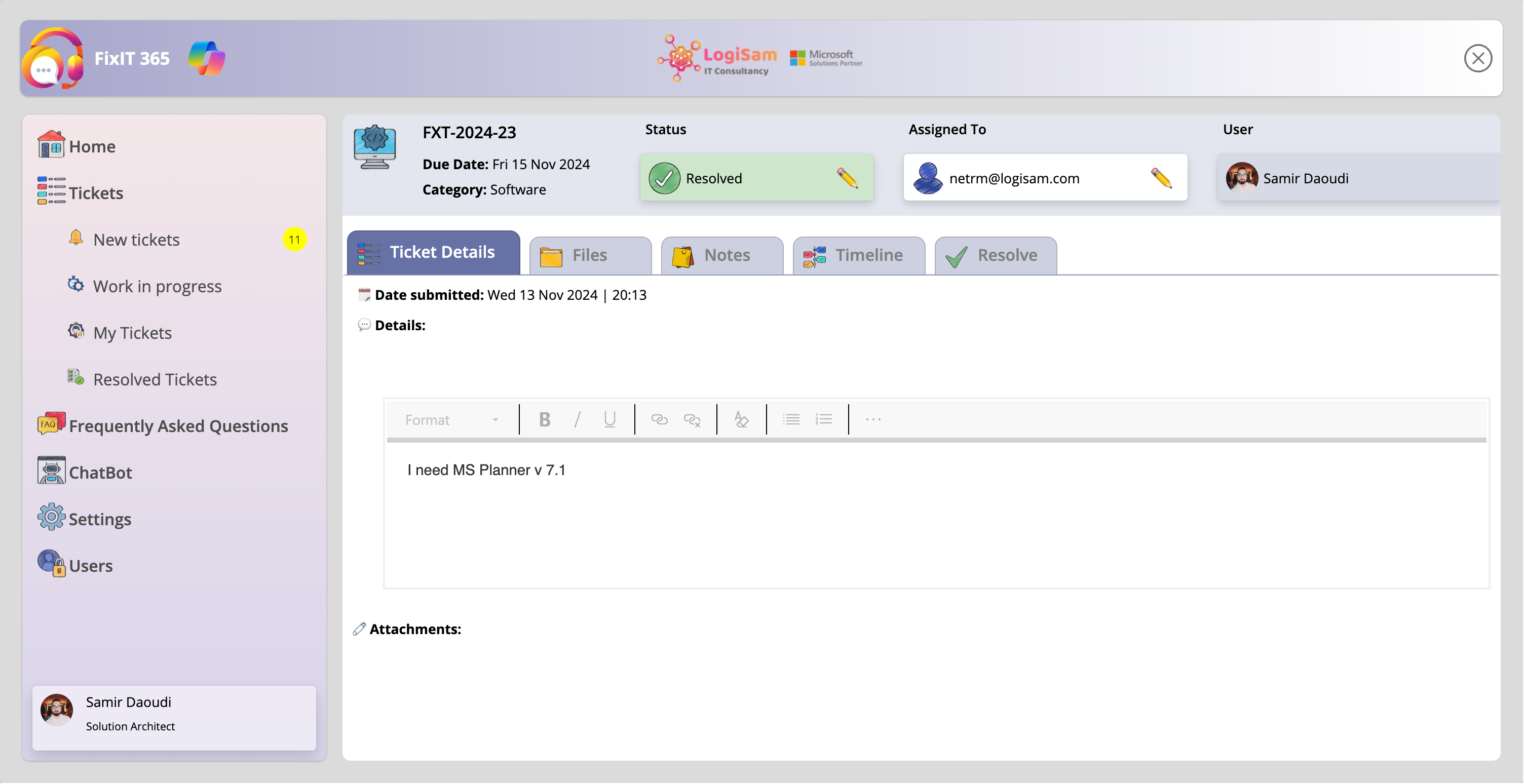 FixIt 365 new ticket wizard
