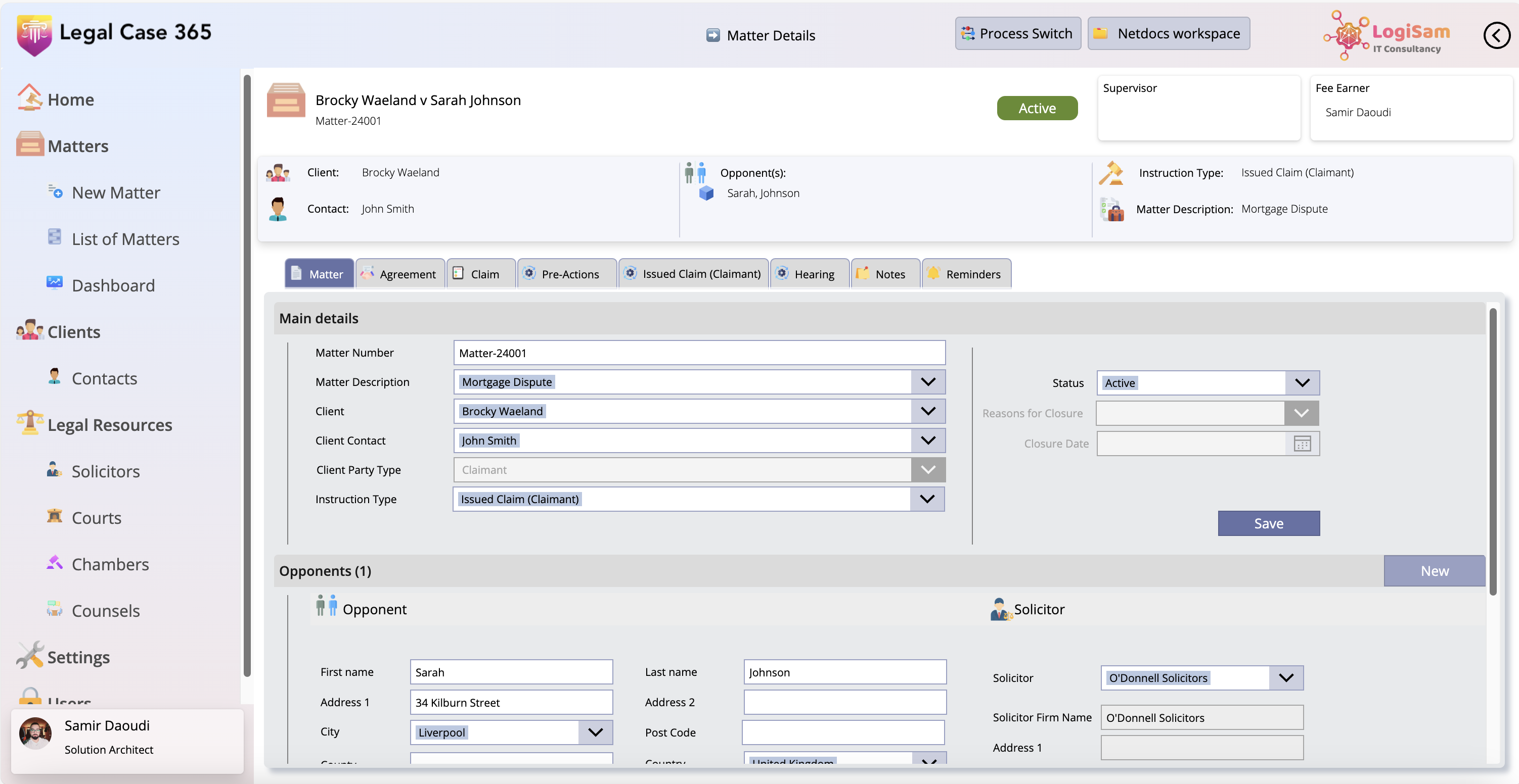 LegalCase 365 case details screen