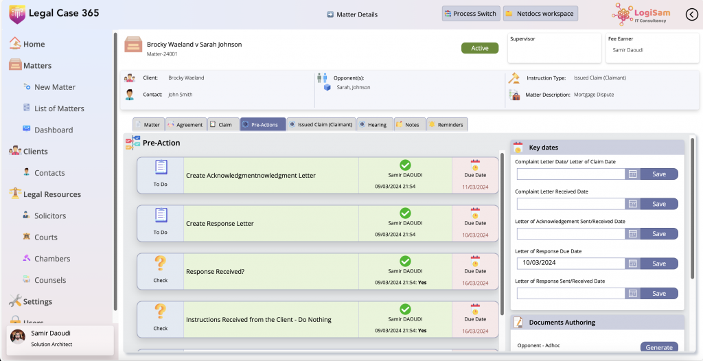logisam legalcase 365 Key date