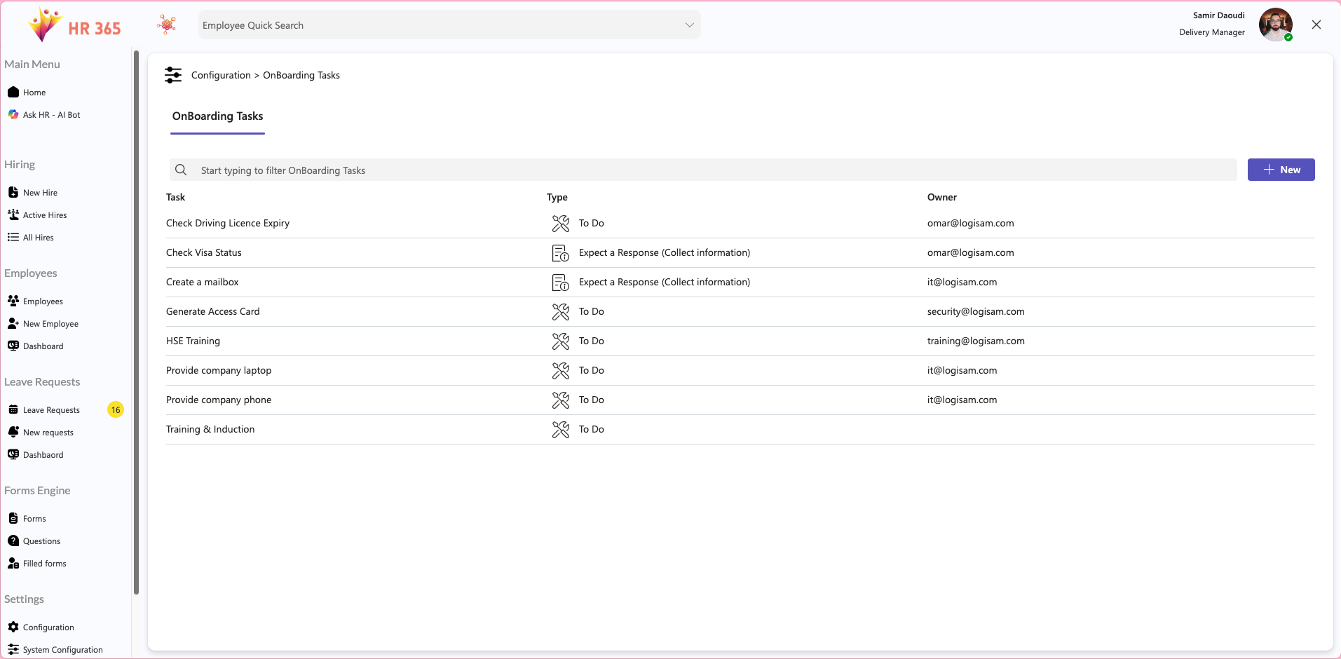 List of Onboarding Tasks