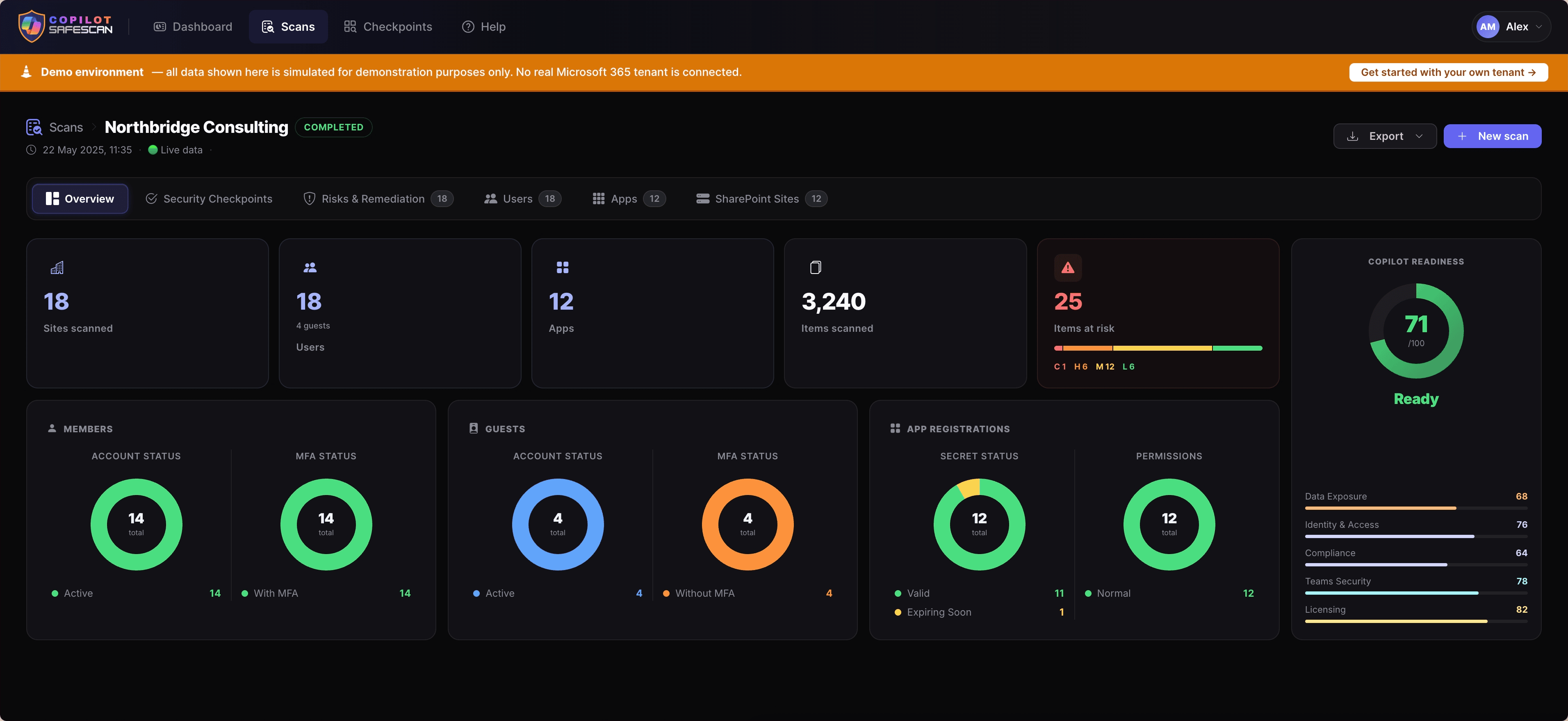 Copilot Security Safe Scan detailed scan results dashboard