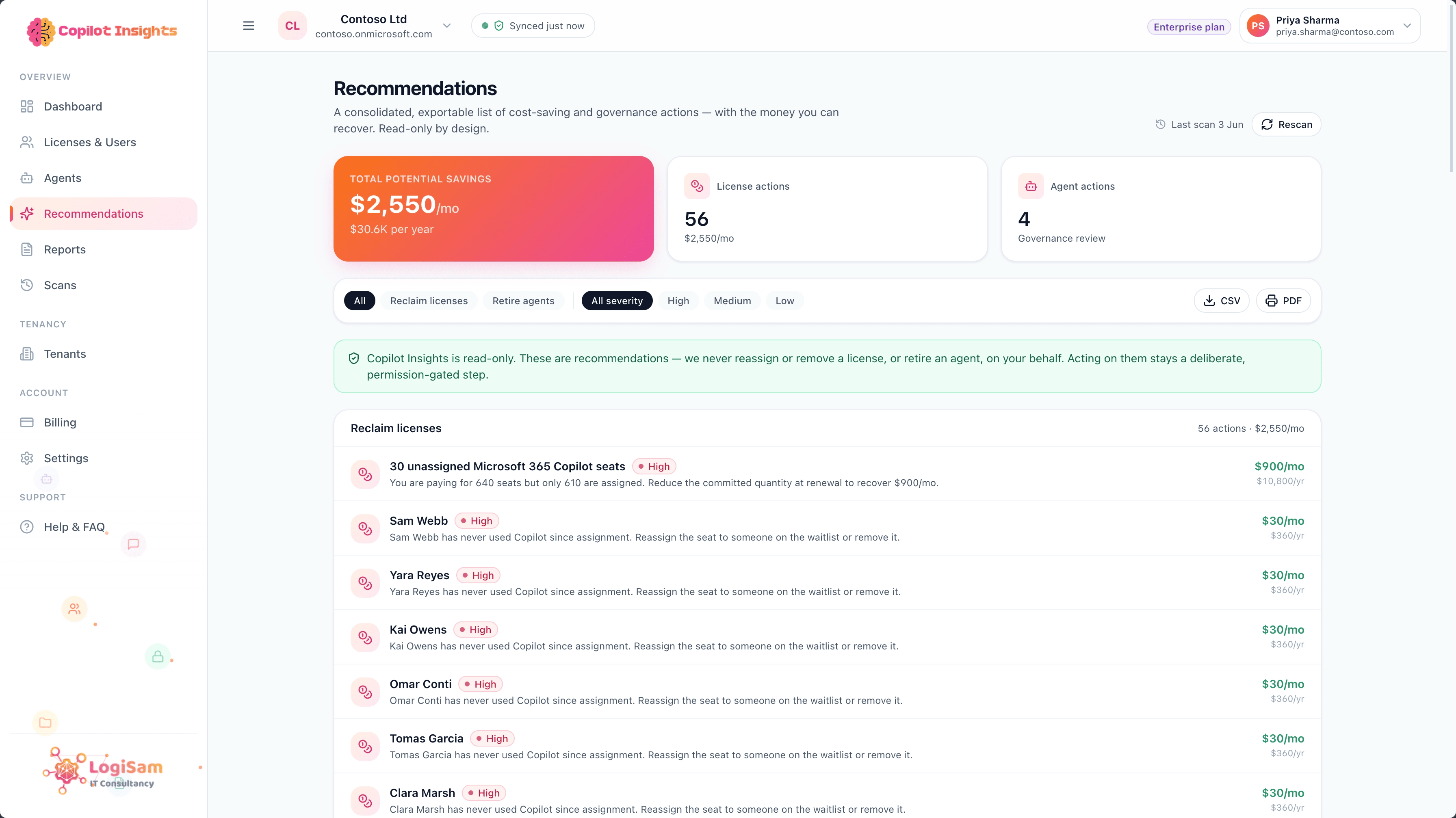 Copilot Insights prioritised recommendations